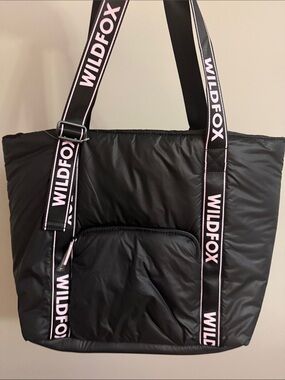 NWT!  Wildfox Black Tote with Pink Logo Straps